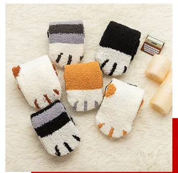 3 ADET Yeni Mercan Kadife Çorap Kadın Kawaii Tüp Çorap Sonbahar Ve Kış Kedi Pençeleri Sevimli Japon Kız Kalın Sıcak Uyku Zemin Çorap