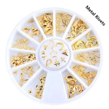 Altın Mix 3D Çapraz Takı Aksesuarları Tasarım Metal Perçinler Nail Art Dekorasyon