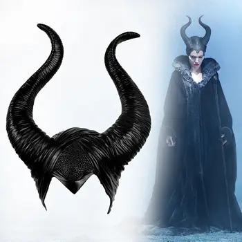Cadılar bayramı Cosplay Maleficent Cadı Boynuzları Şapka Şapkalar Maske Başlık Kask Parti Siyah Kraliçe