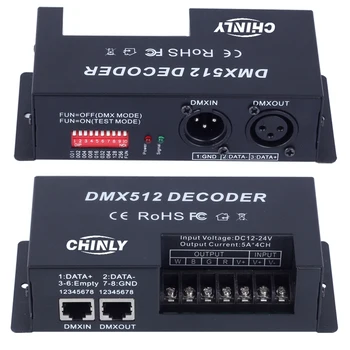 DMX 512 RGBW LED Dekoder 4 Kanal RGBW Sabit Dimmer LED Şerit ışıkları Siyah Plastik Kutu DMX RGB Denetleyici 5A DC12-24V