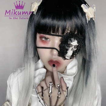 Gotik Kızlar Siyah Dantel İskelet Eyepatch Lolita Cosplay göz bandı Cadılar Bayramı Partisi
