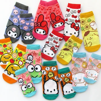 Hello Kitty Çorap Sanrio Kawaii Karikatür Kuromi Melodi Pochacco Yumurta 2-6 Yaşında / yetişkin Cinnamorol Pamuk Tekne Çorap Kız Hediye
