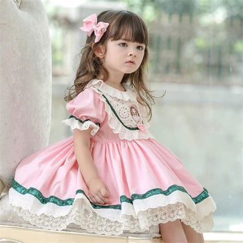 Prenses elbise kızlar için yaz 2-7 yıl Pembe bebek kız giysileri lolita bebek kız elbise Dantel Vintage elbiseler düğün için