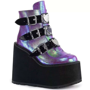 Yarım çizmeler Kadınlar için Sokak Moda Rahat Takozlar platform ayakkabılar Boyutu 43 Süper Yüksek Topuk Kemer Toka Tasarımcı Çizmeler Kadın