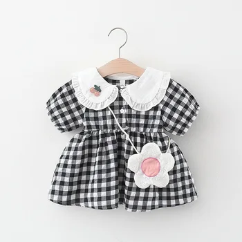 Yeni doğan Bebek Kız yaz giysileri Ekose Kısa Kollu Elbiseler toddler Bebek kız Giyim 1 Yıl Bebekler Doğum Günü Elbise